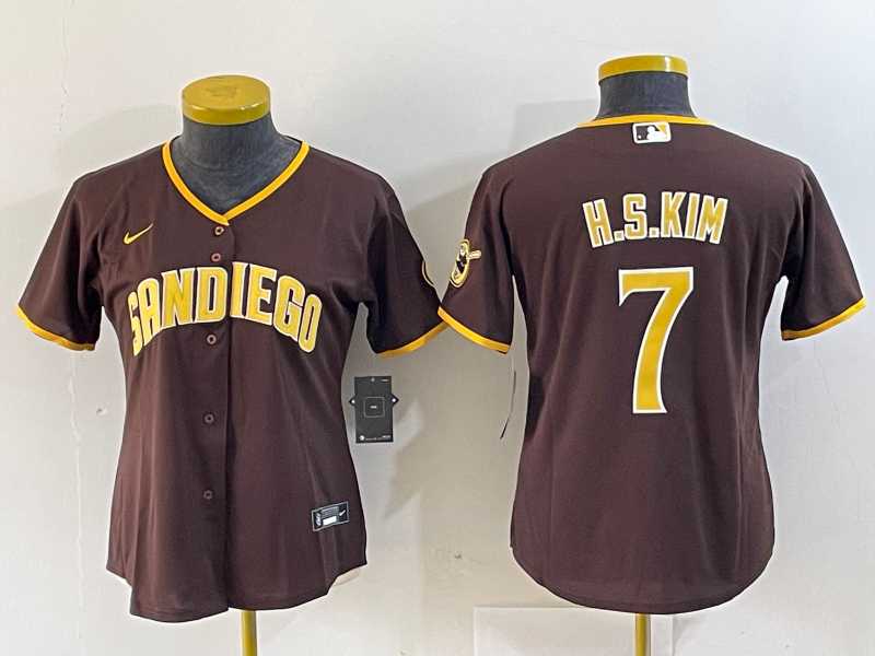 Womens San Diego Padres #7 Ha Seong Kim Brown Stitched Cool Base Nike Jersey